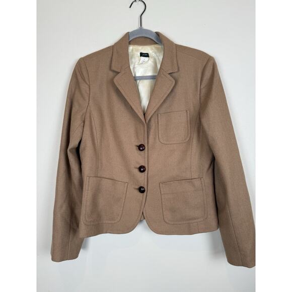 J. Crew Vintage 100% Wool Tan Blazer Jacket Equestrian Brown Buttons Sz 10 - Picture 1 of 9